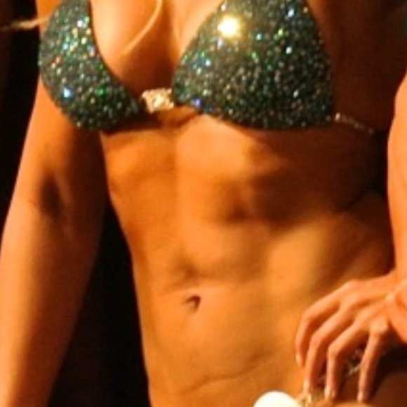 Suit Lady Fitness Bodybuilding Competition green/blue bikini - Picture 3 of 9